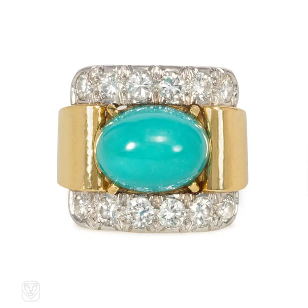 solitaire engagement rings for women-Turquoise and diamond ring, David Webb