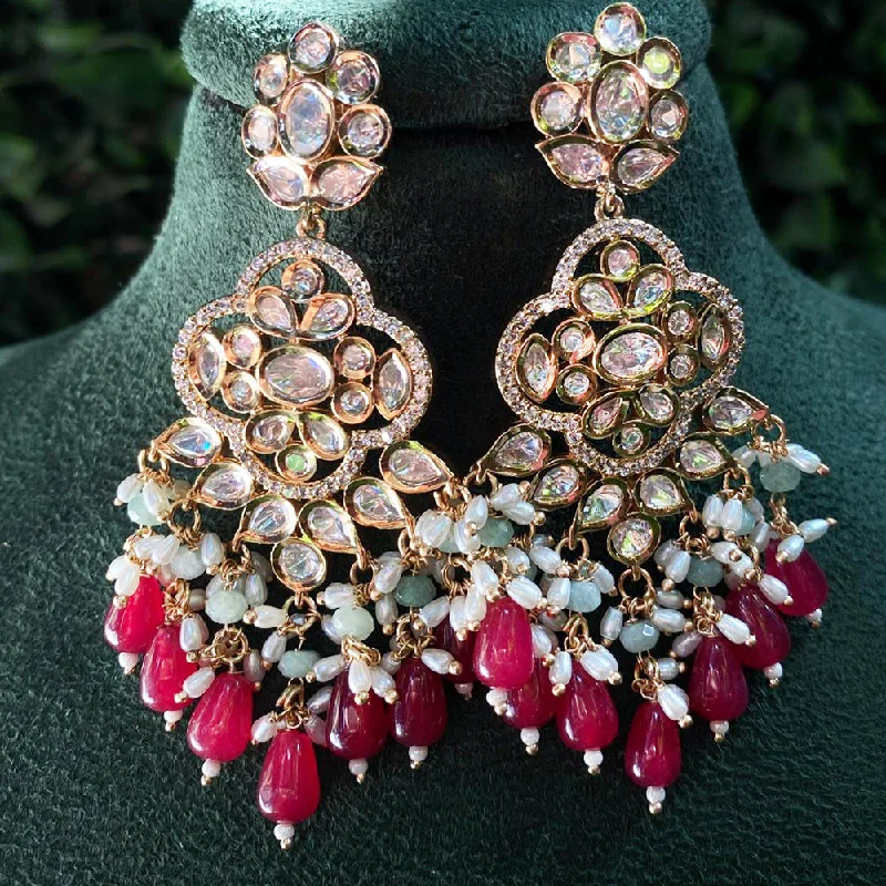 women’s charm earrings-Royal Kundan Jewellery Gold Plated Polki Kundan And Pearls Dangler Earrings