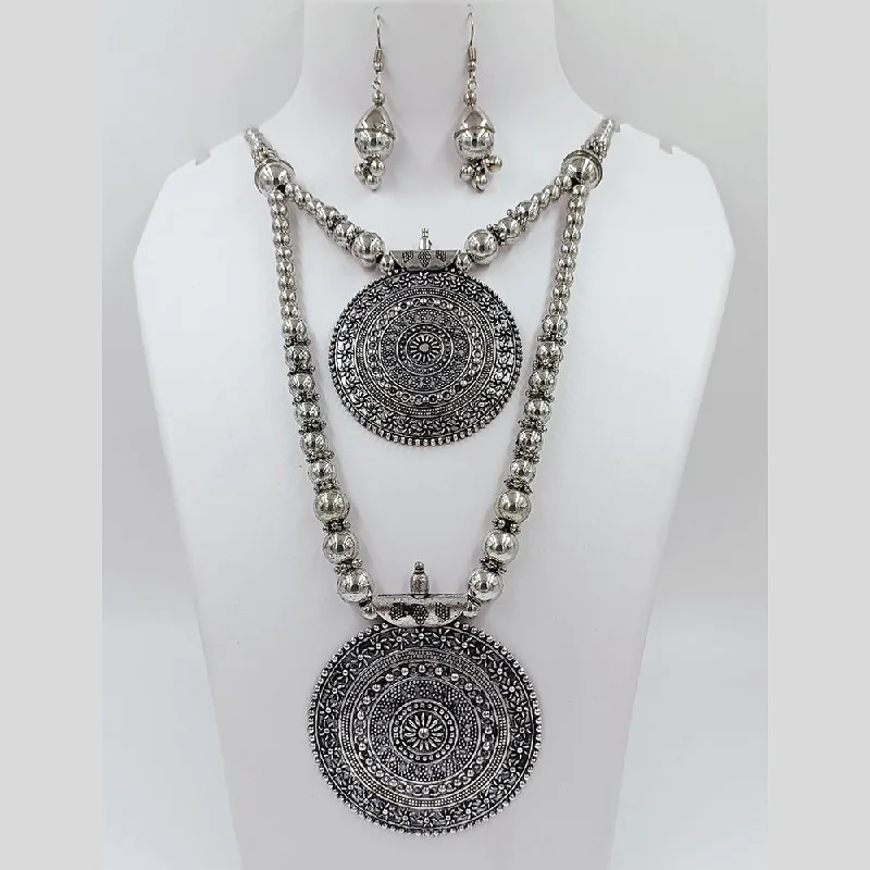 minimalist gold necklaces for women-Kavita Art Oxidised Plated Double Layer Necklace Set