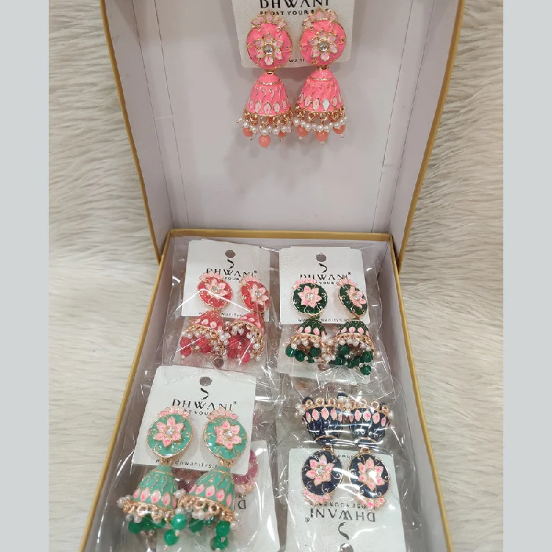 women’s teardrop earrings-Dhwani Gold Plated Kundan And Meenakari Jhumki Earrings (Assorted Color)