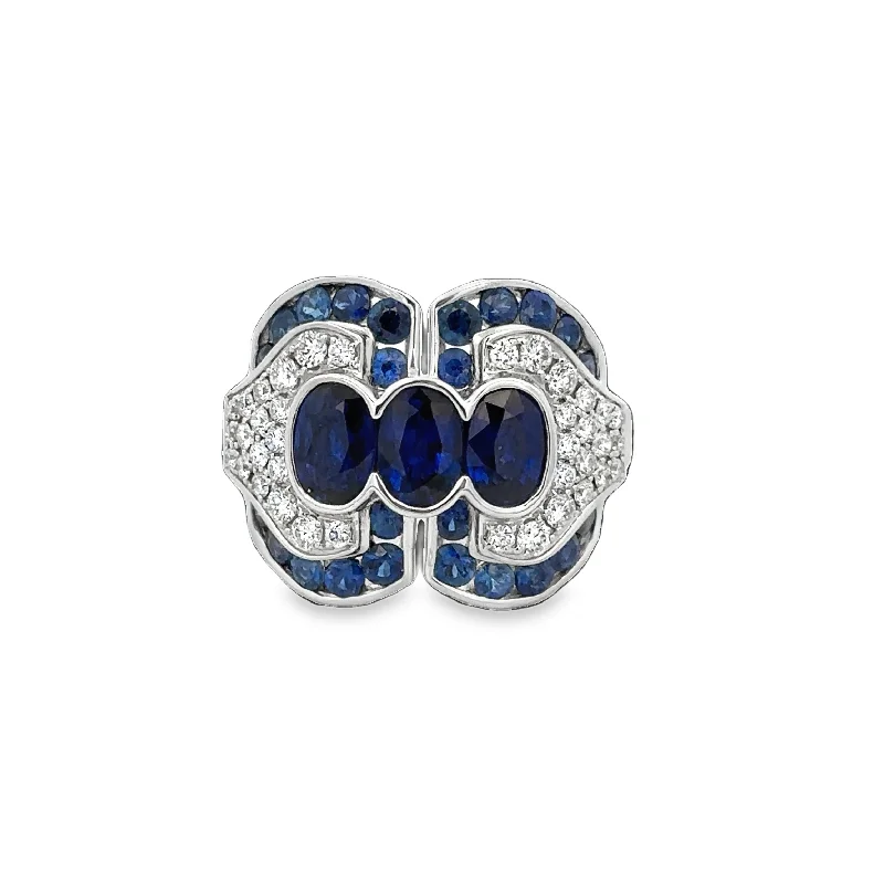 women’s classic diamond engagement rings-Art Deco Inspired Sapphire and Diamond Ring in 18k White Gold