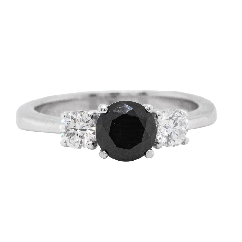 women’s engagement rings with rubies-18k White Gold Three Stone White & 6mm Black Diamond Ring 0.40ctw size 5.5