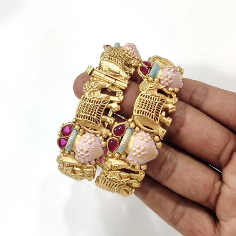 women’s golden tennis bracelets-Manisha Jewellery Gold Plated Pota Stone & Meenakari Bangles Set