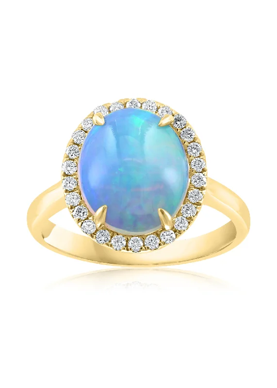 trendy engagement rings for women-14K Yellow Gold Opal and Diamond Ring