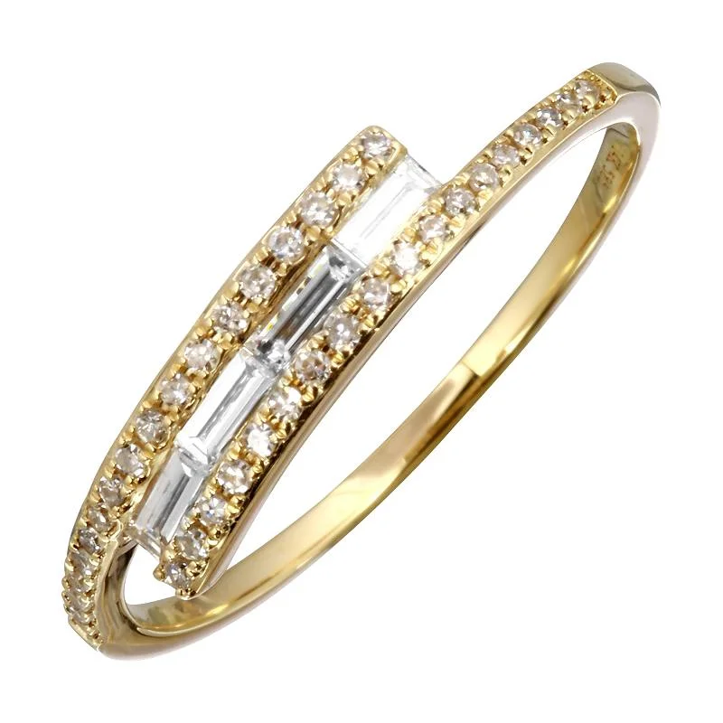 women’s rose gold engagement rings with diamonds-Twist Baguette and Round Diamond Ring