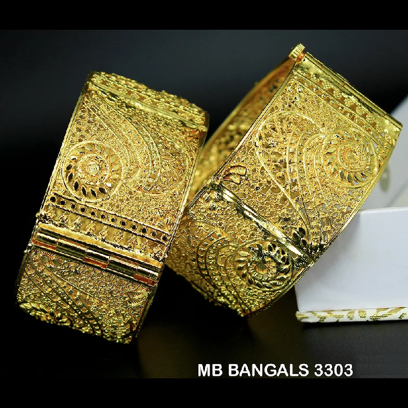 women’s crystal charm bracelets-Mahavir Forming Gold Plated Bangle Set - MB BANGALS 3303