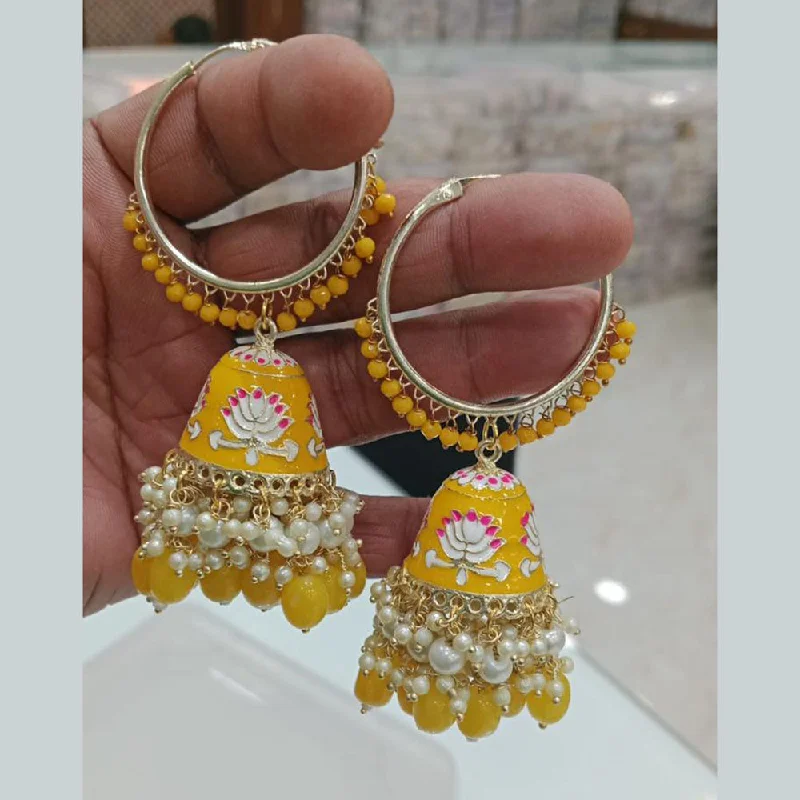 personalized name earrings-Shagna Gold Plated Meenakari And Pearl Jhumki Earrings