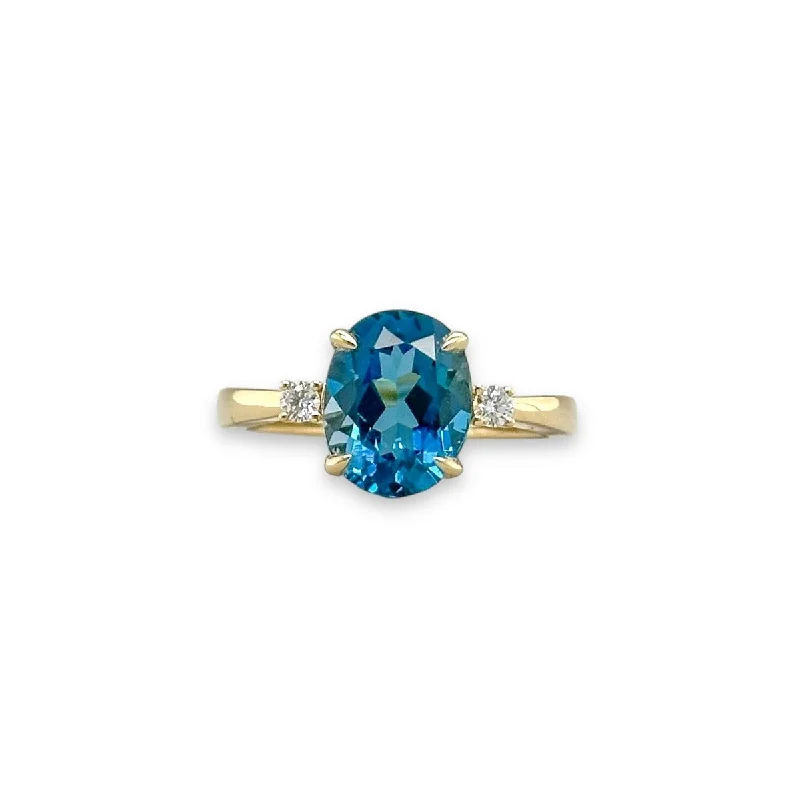 women’s engagement rings with large diamonds-14K Y Gold 3.29ct London Blue Topaz and 0.08ctw G/VS2 Diamond Ring