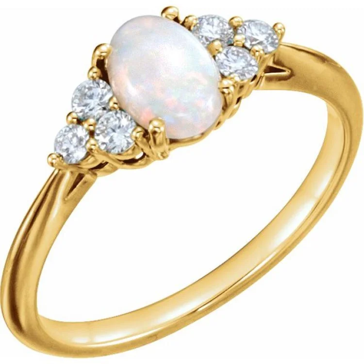 women’s wedding engagement rings-14K Yellow Natural White Opal & 1/6 CTW Natural Diamond Ring