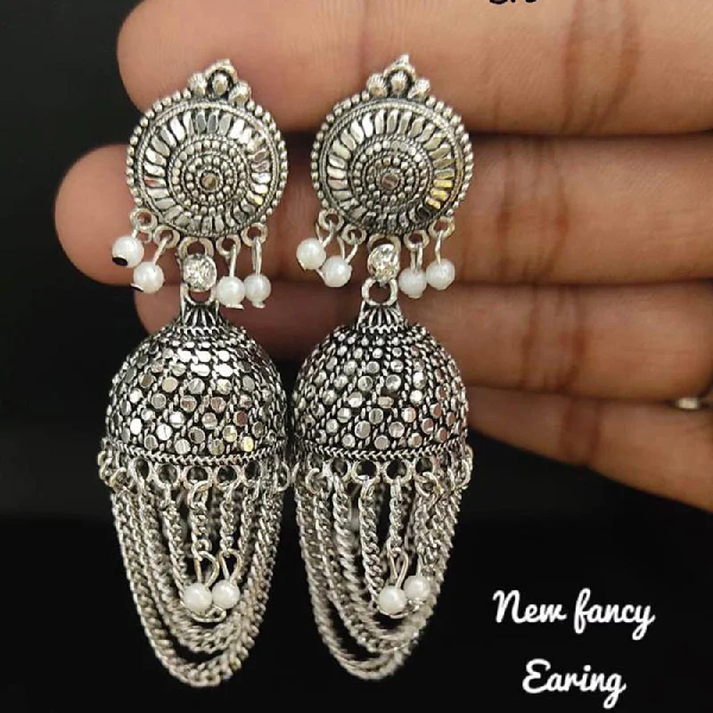 trendy earrings for women-Lucentarts Jewellery Oxidised Plated Jhumki Earrings