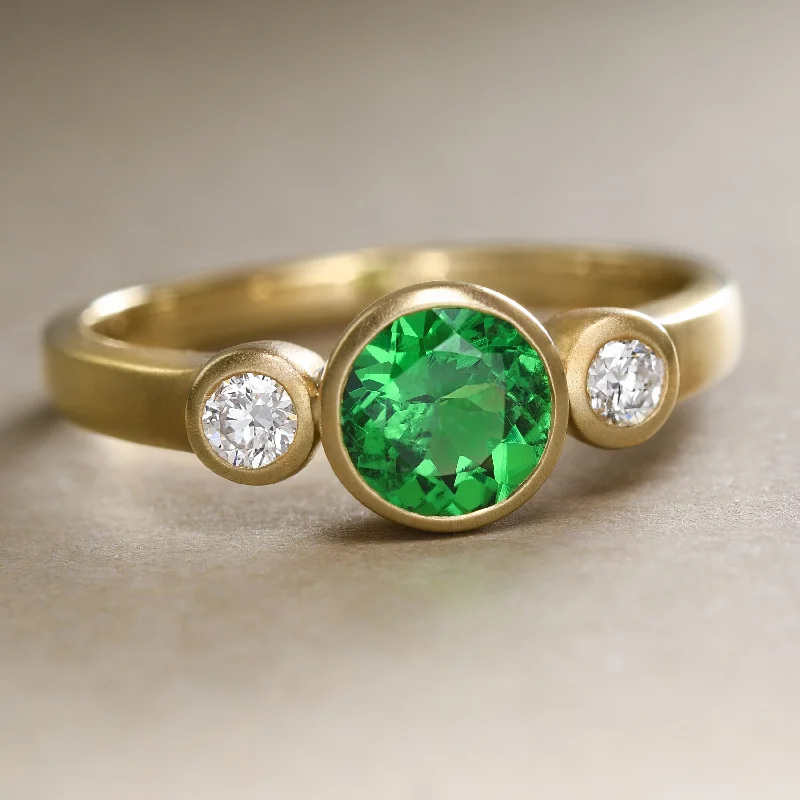 women’s rose gold engagement rings with diamonds-Tsavorite Garnet and Diamond Ring