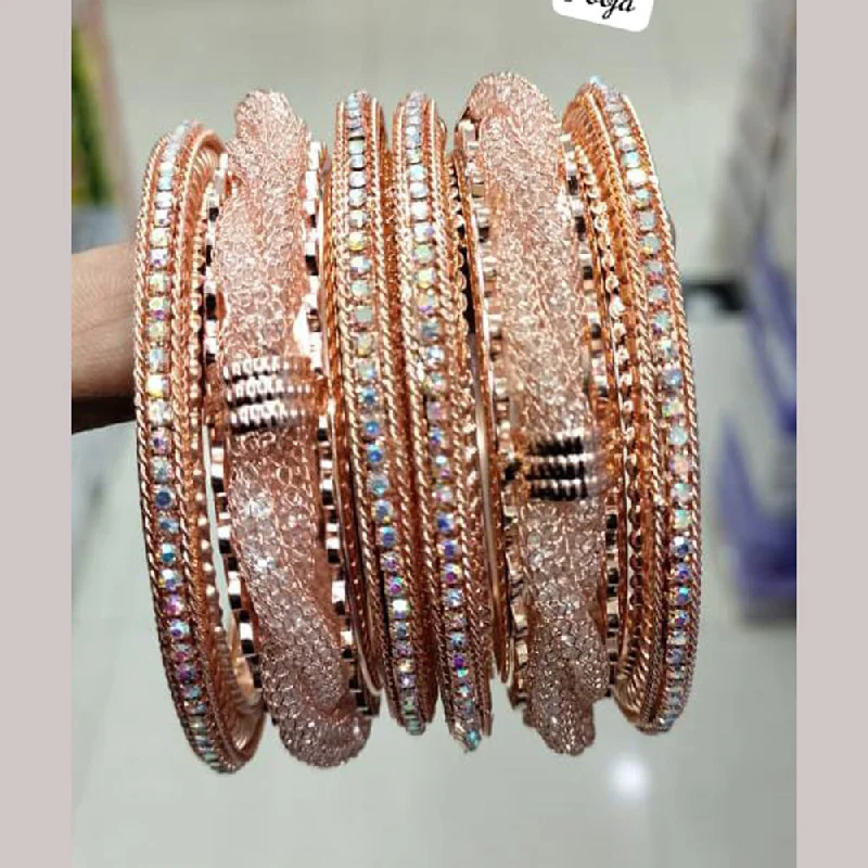 women’s adjustable bracelets with charms-Pooja Bangles Rose Gold Plated Bangle Set