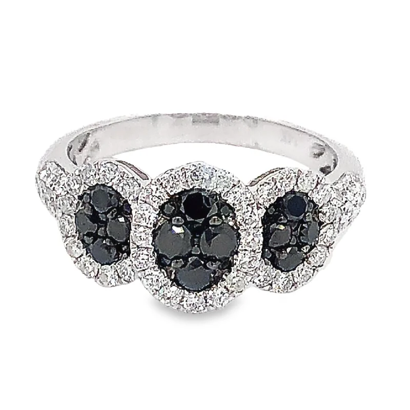 women’s emerald engagement rings with diamonds-Black Diamond Ring with 3 oval cluster