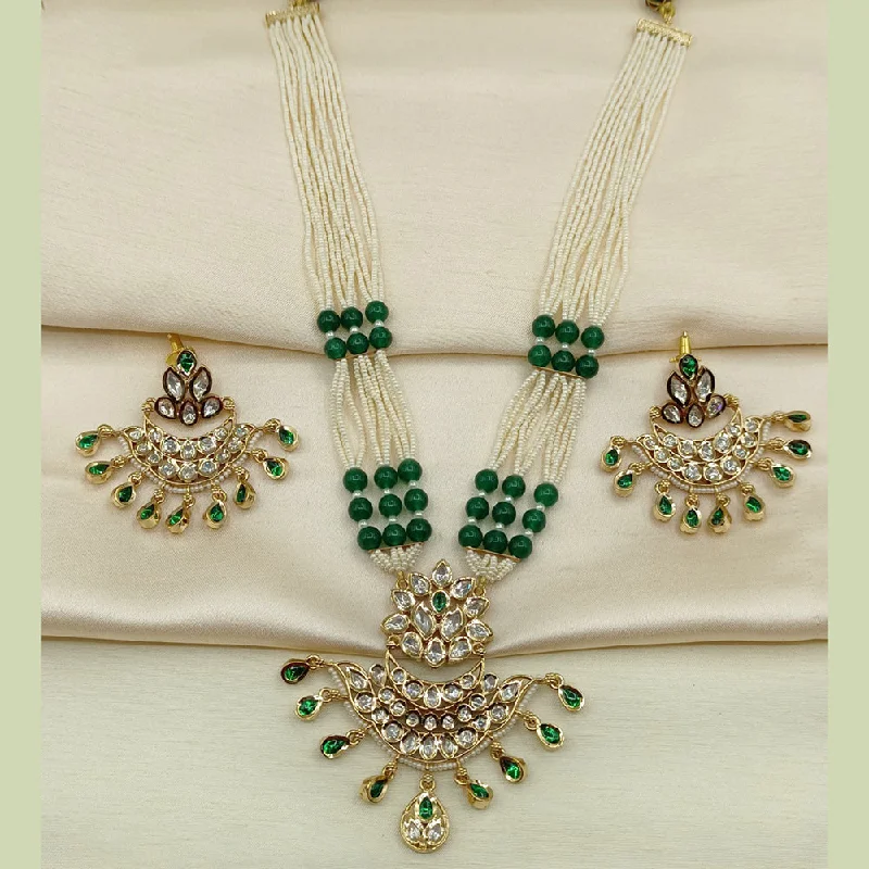 custom initial necklaces for women-Amoliya Jewels Gold Plated Polki Kundan Stone Long Necklace Set