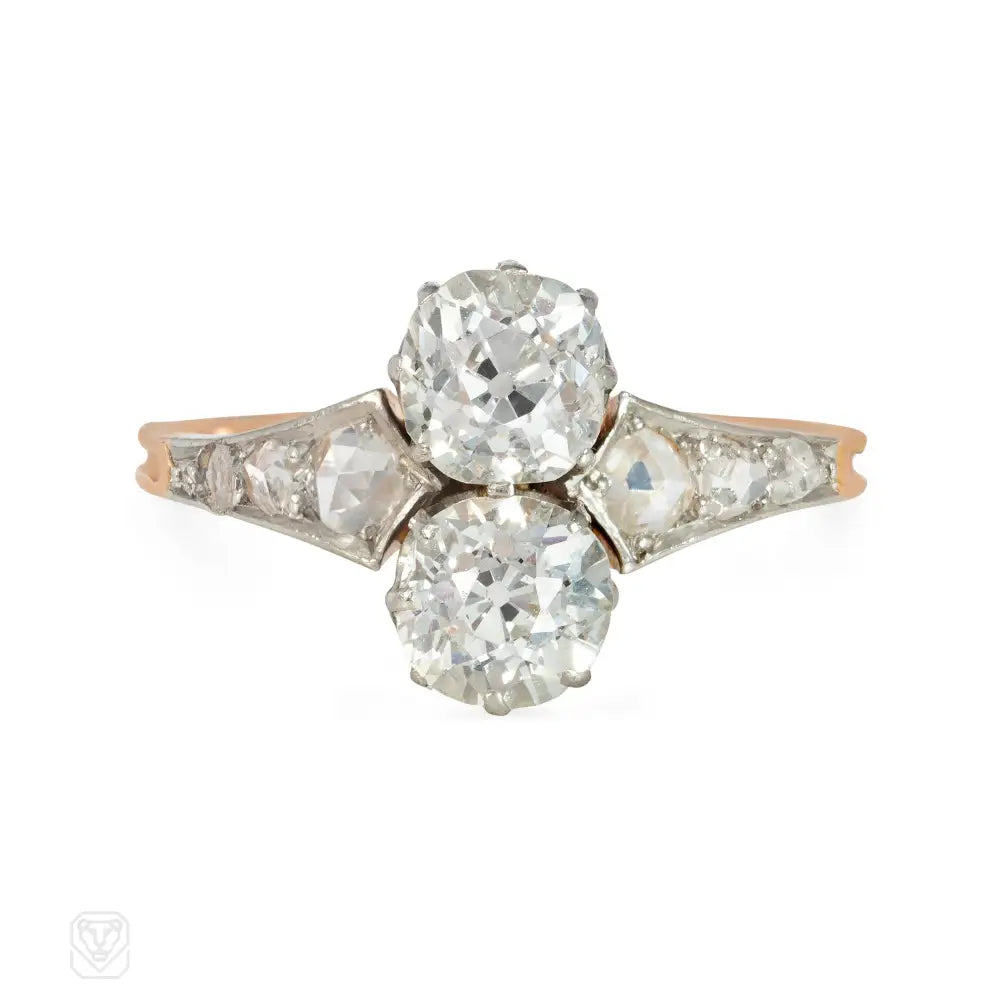 women’s engagement rings with aquamarine stones-Antique French Toi et Moi diamond ring