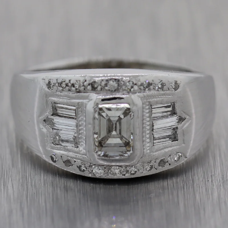 princess-cut diamond engagement rings-1930's Antique Art Deco Platinum 0.85ctw Baguette & Emerald Cut Diamond Ring