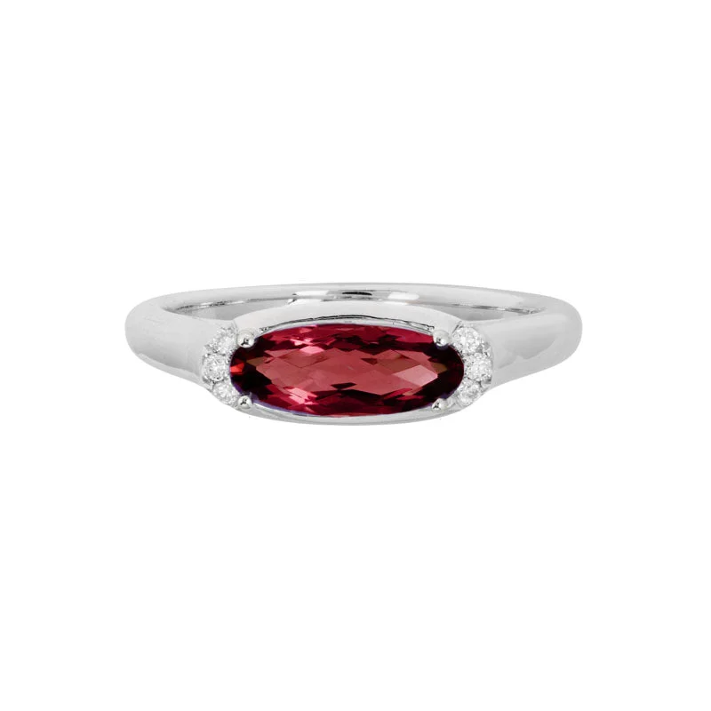 women’s custom engagement rings with initials-Horizontal Garnet & Diamond Ring