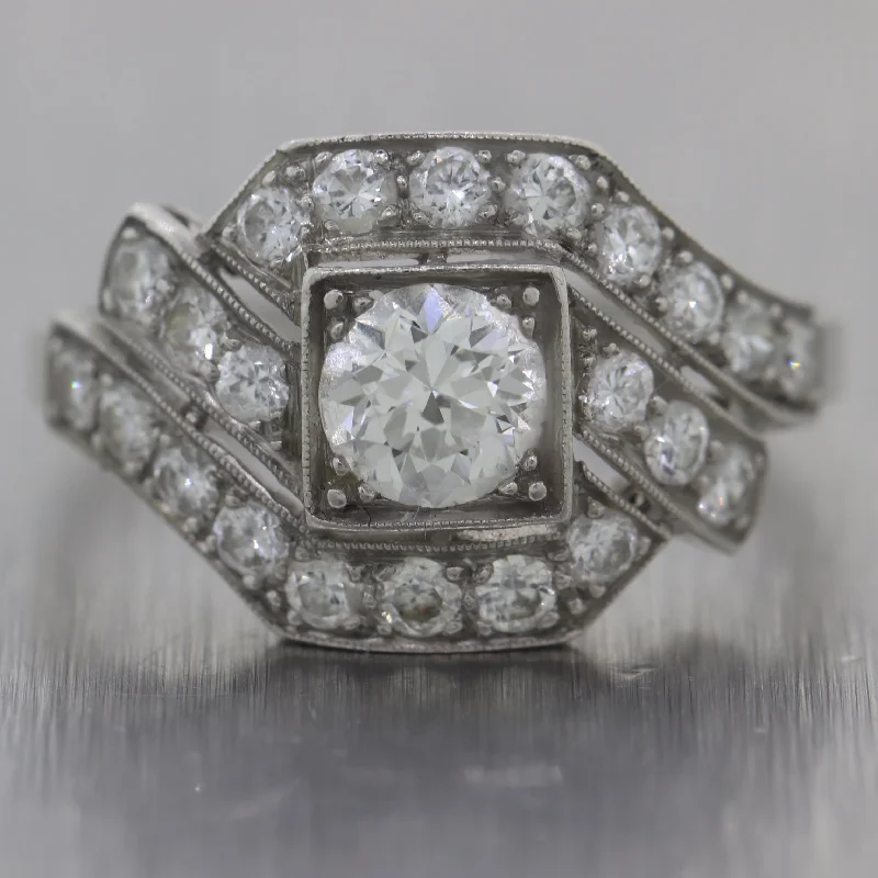 oval-shaped engagement rings for women-1930's Antique Art Deco Platinum 1ctw Diamond Ring