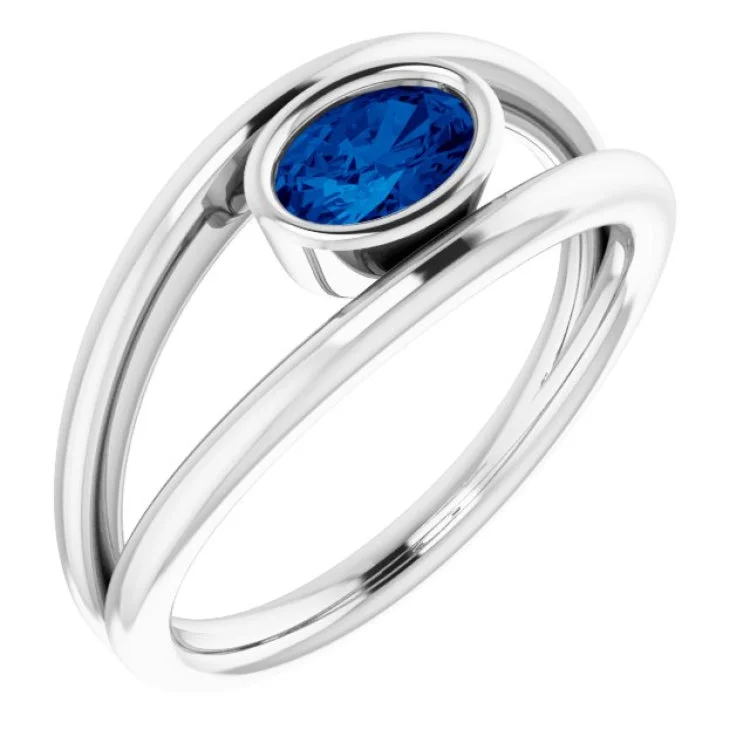 anniversary rings for women-14K White Natural Blue Sapphire Ring