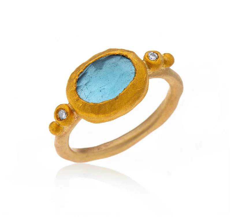 women’s engagement rings with gemstones-Nava Zahavi Yellow Gold Blue Topaz Diamond Ring