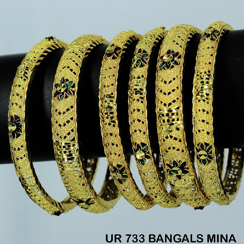 unique gold bracelets for women-Mahavir Forming Gold Plated Bangle Set - DEB 37 BANGALS