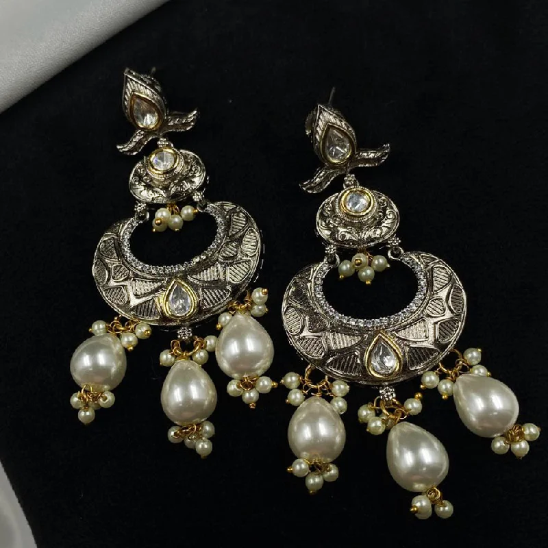 women’s cubic zirconia earrings-Royal Kundan Jewellery Polki Kundan And Pearls Dangler Earrings