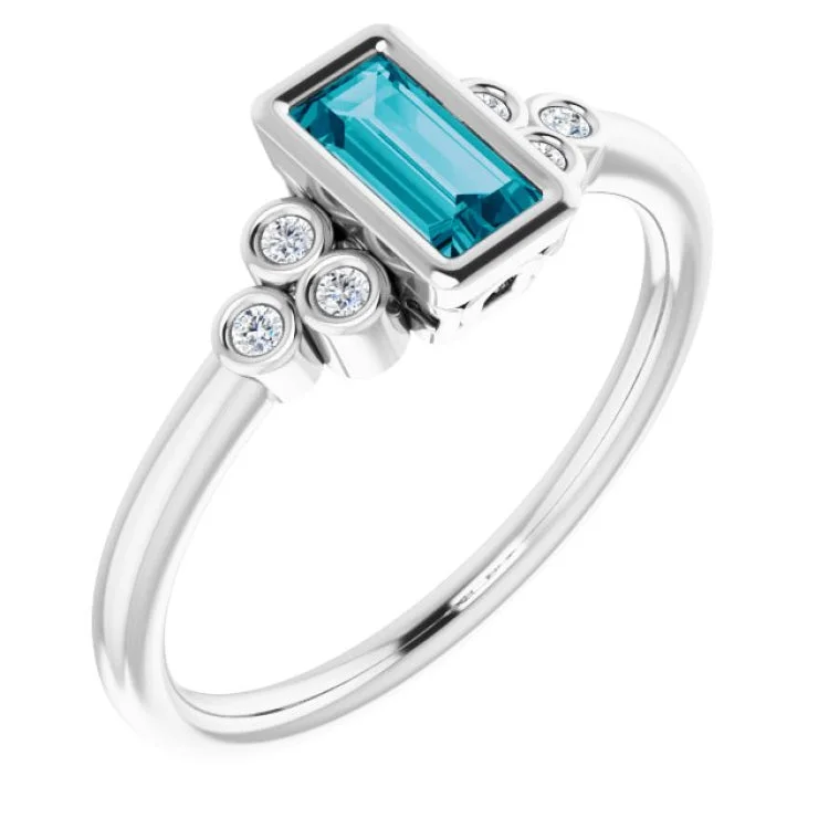 women’s engagement rings with gemstones-Platinum Natural London Blue Topaz & .06 CTW Natural Diamond Ring