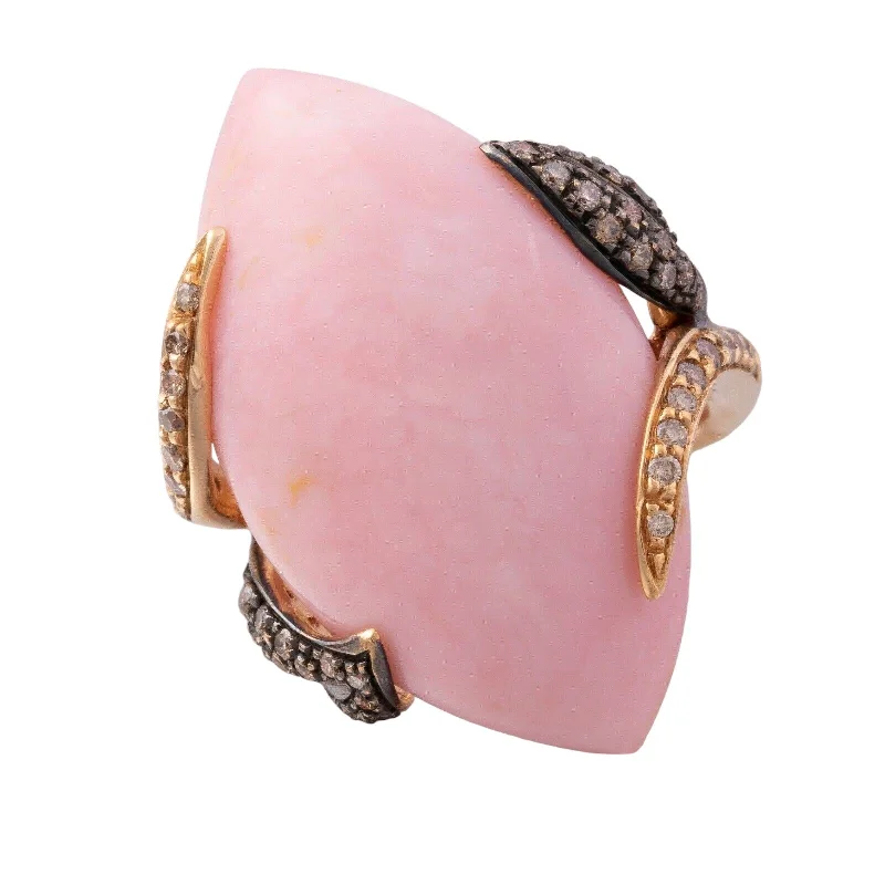 ruby engagement rings for women-Ambrosi 18k Rose Gold, Cabochon Rose Quartz & 0.60ctw Chocolate Diamond Ring