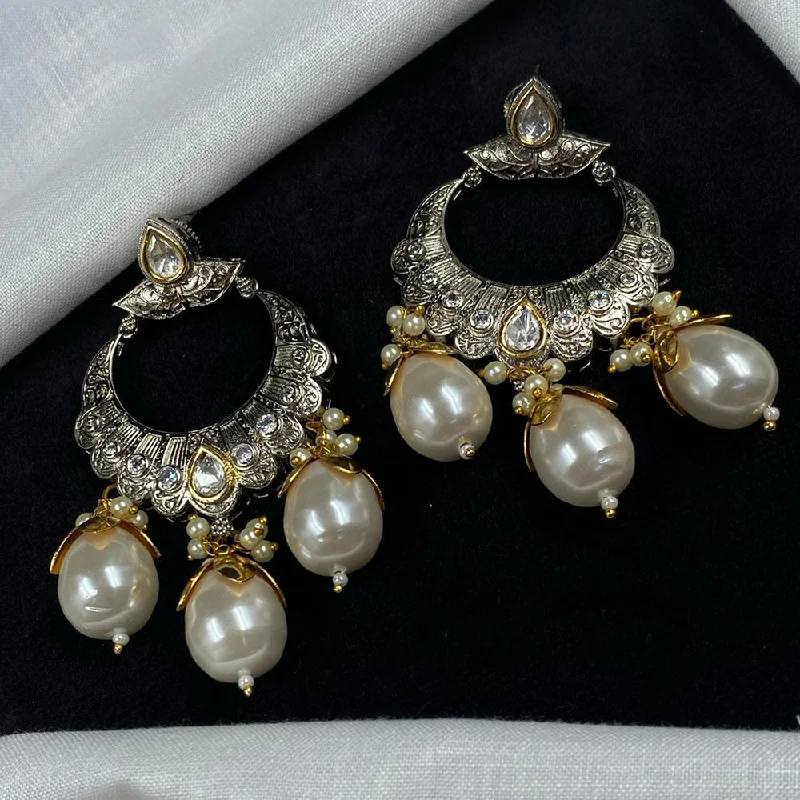 women’s ruby earrings-Royal Kundan Jewellery Polki Kundan And Pearls Dangler Earrings