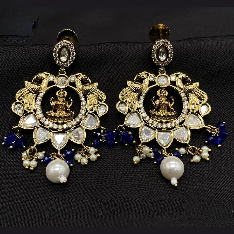 simple earrings for women-Royal Kundan Jewellery Gold Plated Polki Kundan And Pearls Temple Dangler Earrings