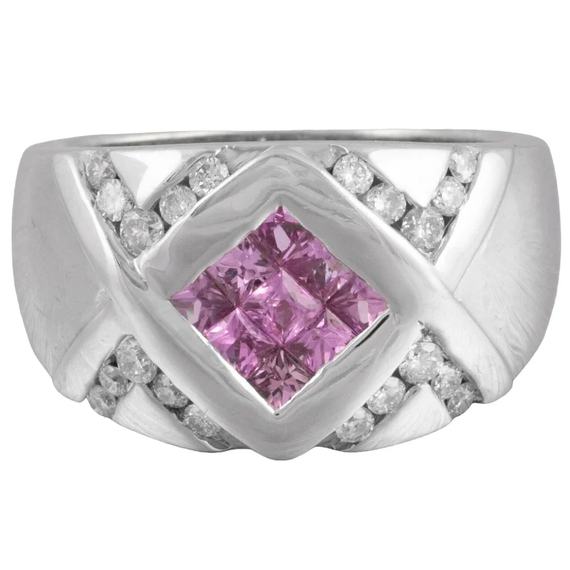 platinum engagement rings for women-Modern Estate 14k White Gold Pink Sapphire 0.45ctw & Diamond Ring 0.50ctw Size 7