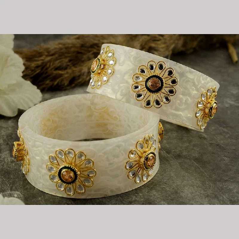 gold charm bracelets for women-SOB Set of 2 Acrylic Translucent Designer Kundan Floral Bangles